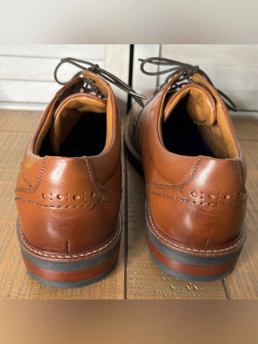 Nunn Bush Cognac Brown Leather Plain Toe Oxford Dress Shoes US Men's 13 M